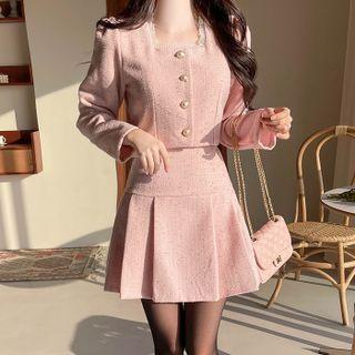 Tweed Set: Cropped Jacket + Pleated Miniskirt