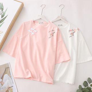 Cherry Blossom Embroidered Short Sleeve Tee