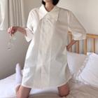 Dip-collar Plain Long Shirt White - One Size