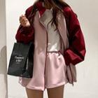 Set: Two-tone Zip Jacket + Shorts Pink - One Size