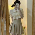 Puff-sleeve Collar Cropped Blouse / Mini A-line Skirt / Set