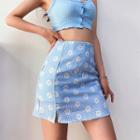 Daisy-print High-waist Pencil Skirt