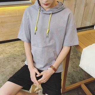 Elbow-sleeved Hooded T-shirt