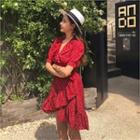 Dotted Frilled Surplice-wrap Dress
