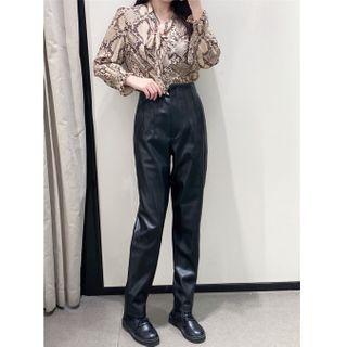 High-waist Faux Leather Straight Leg Pants