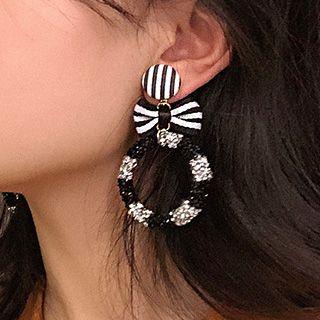 Rhinestone Hoop Ribbon Accent Earring Black - One Size
