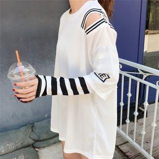 Mock Two-piece Cutout Striped Sweatshirt