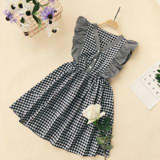 Frill Trim Plaid Sleeveless Dress