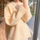Fluffy Sweater / Long-sleeve Midi A-line Dress