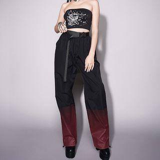 Drawstring-cuff Two-tone Loose Fit Harem Pants
