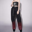 Drawstring-cuff Two-tone Loose Fit Harem Pants