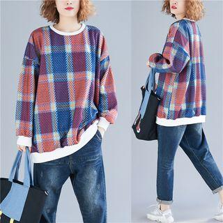 Plaid Pullover Plaid - Orange & Blue - One Size