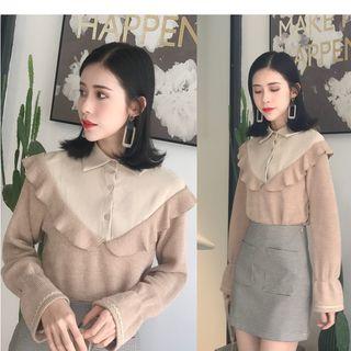 Mock Two-piece Buttoned Pullover