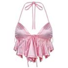 Halter Ruffled Cropped Camisole Top Pink - One Size