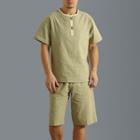 Set : Short-sleeve Linen Cotton Top + Shorts
