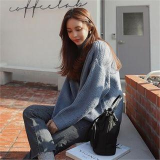 Mock-neck Punched Rib-knit Sweater