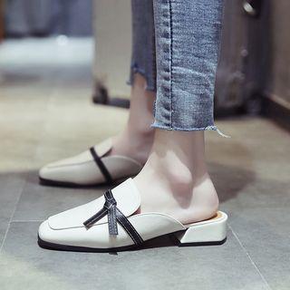 Ribbon Accent Square Toe Mules