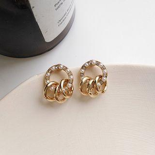 Rhinestone Hoop Earring 1 Pair - S925 Silver Needle - Stud Earrings - Gold - One Size