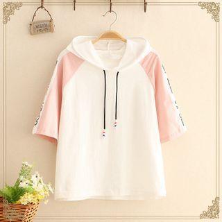 Color-block Hooded Short-sleeve Top