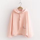 Lettering Rabbit Ear Strap Hoodie Pink - One Size