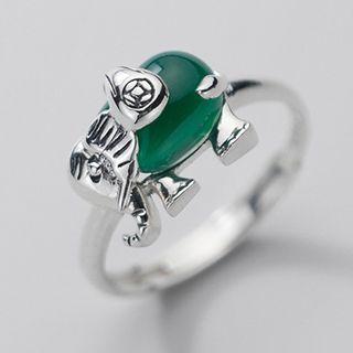 925 Sterling Silver Gemstone Elephant Ring 1 Pc - 925 Sterling Silver Gemstone Elephant Ring - One Size