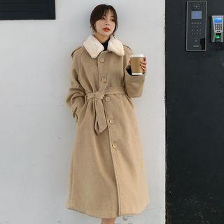 Faux-fur Collar Midi Single-breasted Coat