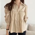 Puff Long-sleeve Plain Loose Fit Ruched Shirt