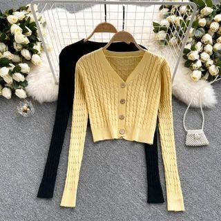 V-neck Knit Long-sleeve Jacket