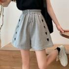 Heart-embroidered Wide-leg Sweat Shorts