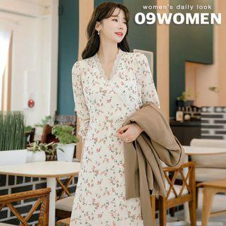 Plus Size Lace-trim Floral Maxi Wrap Dress