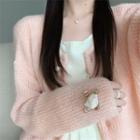 Long-sleeve Ruffled Midi A-line Dress / Faux Pearl Button Jacket