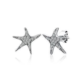 925 Sterling Silver Starfish Stud Earrings With Austrian Element Crystal Silver - One Size