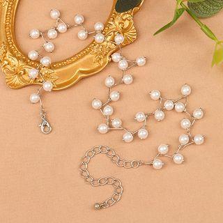 Faux Pearl Alloy Choker Necklace - Silver - One Size