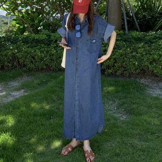 Maxi Denim Shirtdress As Shown In Figure - One Size