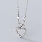 925 Sterling Silver Rhinestone Heart Pendant Necklace S925 Silver - Necklace - Silver - One Size