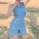 Sleeveless Cut-out Denim Jumpsuit