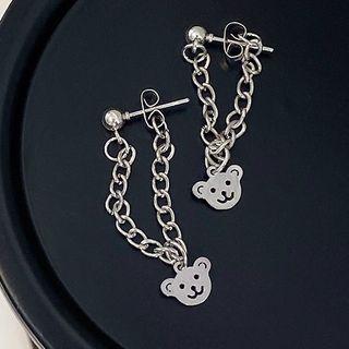 Chained Bear Drop Earring 1 Pair - Silver - One Size