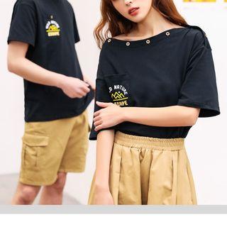 Couple Matching Short-sleeve Printed T-shirt / Shorts / Midi A-line Skirt