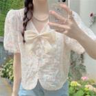 Puff-sleeve Floral Bow Blouse