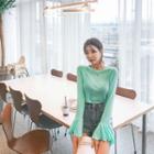 Bell-cuff Lettuce-edge Sheer Top