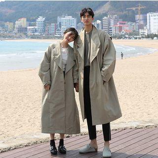 Buttoned Long Trench Coat Green - One Size