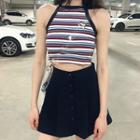 Striped Camisole Top / High Waist A-line Skirt
