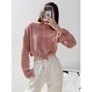 Half-zip Loose-fit Cropped Knit Top
