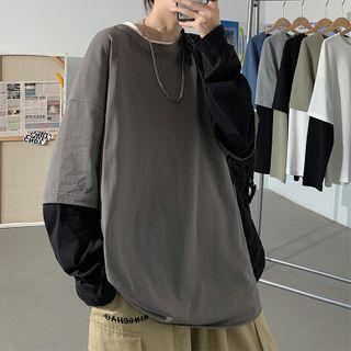 Mock Two-piece Round-neck Pullover