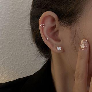 Asymmetrical Rhinestone Heart Stud Earring 1 Pair - Silver - One Size