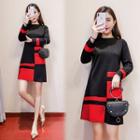 Two-tone Long-sleeve A-line Minidress