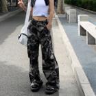 Mid-rise Camo Printed Cargo Wide-leg Jeans