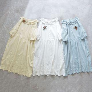 Short-sleeve Ruffled Trim Lace Cut-out Dress