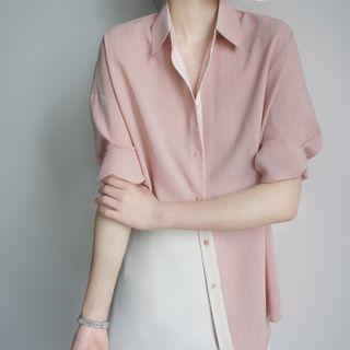 Polo Collar Striped Wide Shirt