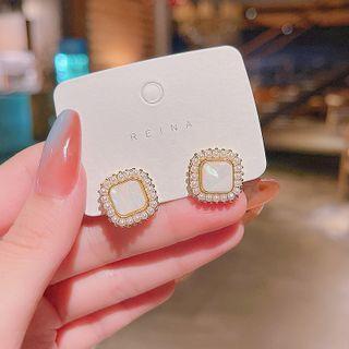 Square Acrylic Faux Pearl Earring 1 Pair - A216 - Gold - One Size